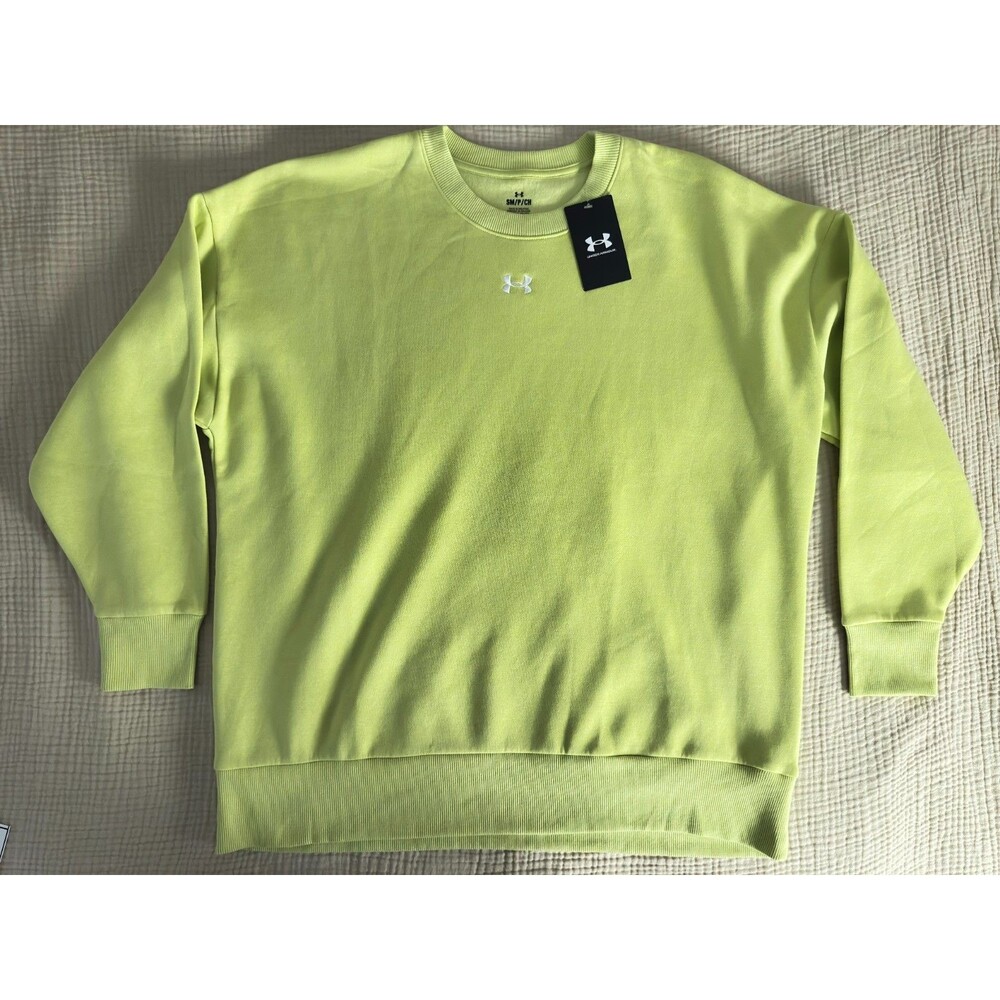 NWT UNDER ARMOR Rival Yellow Green Fleece Crewneck Sweatshirt Womens Size Small